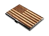 WUDN Wooden Business Card Holder Wallet, Holds 20 Cards, built with Stainless Steel and Real Wood - American Flag in Mahogany