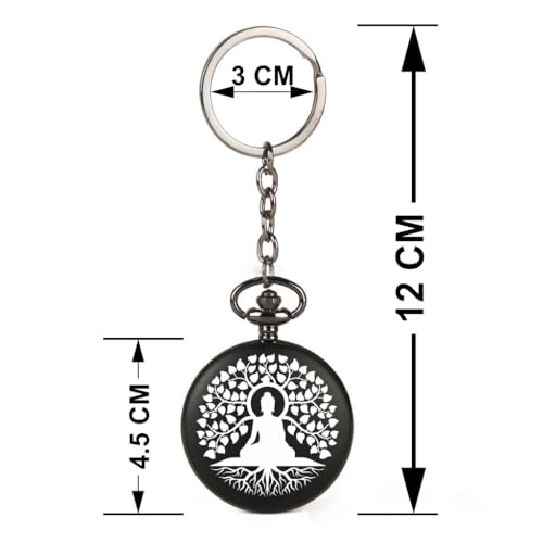 Image of Vintage Gandhi Style Pocket Watch with Engraved Designs & Messages Royal Black Analog for Men Women & Kids Includes Key Ring for car or Bike Keys Ideal Gift