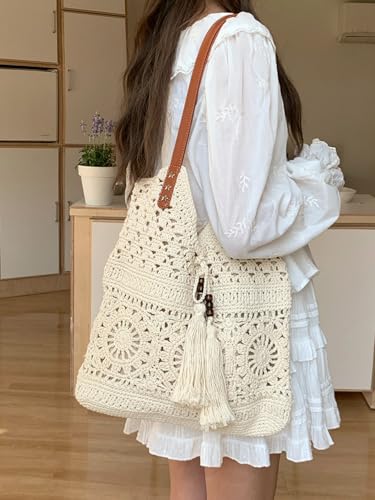 Bolso de hombro tejido de algodón boho para mujer miniatura 2