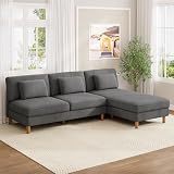 Vesgantti Cord 3 Sitzer Sofa ohne Armlehne, 166cm Modernes Dreiersofa mit Kissen, Kombination Sofa perfekt für Wohnzimmer, Schlafzimmer, Büro, werkzeuglose Montage, 166 * 88 * 84cm