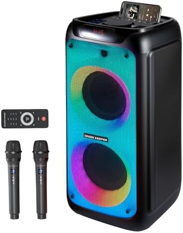 GKD80 Karaoke Maschine Für Erwachsene Mit 2 Kabellosen UHF Mikrofonen, 600W Peak Bluetooth Lautsprecher (Doppelte 8 Zoll Subwoofer), Tragbares Party Gerät Mit FB Und Rädern Für Sin