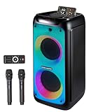 GKD80 Machine de Karaoké pour Adultes avec 2 Microphones UHF Sans Fil, Enceinte Bluetooth de 600W (2 Subwoofers de 8