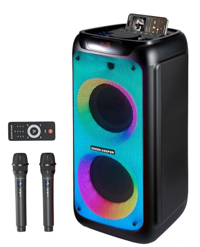 GKD80 Cassa Karaoke per Adulti con 2 Microfoni UHF Wireless, Altoparlante Bluetooth da 600W di Potenza di Picco, 2 Subwoofer da 8, Speaker Portatile per Feste con Telecomando e Ruote, Ideale Feste