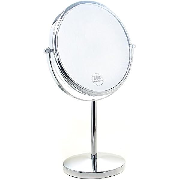 TUKA lusterko stojące, 10-krotne powiększenie, 20 cm, lusterko kosmetyczne obracane o 360°. Chromowane lusterko do makijażu, lusterko do golenia, lustro stołowe, lusterko łazienkowe, dwustronne: