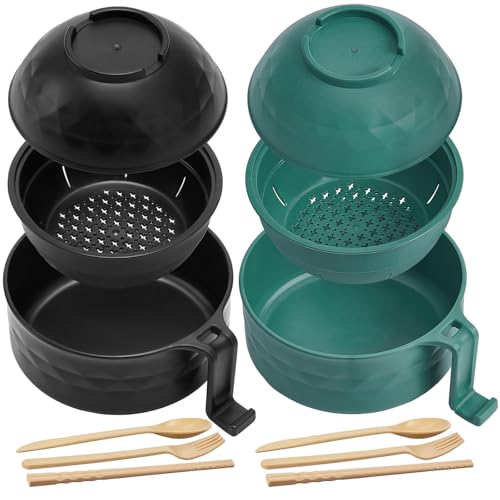 Romooa 2 Sets 40 oz Microwave Ramen Bowl with Handles, Black,Dark Green