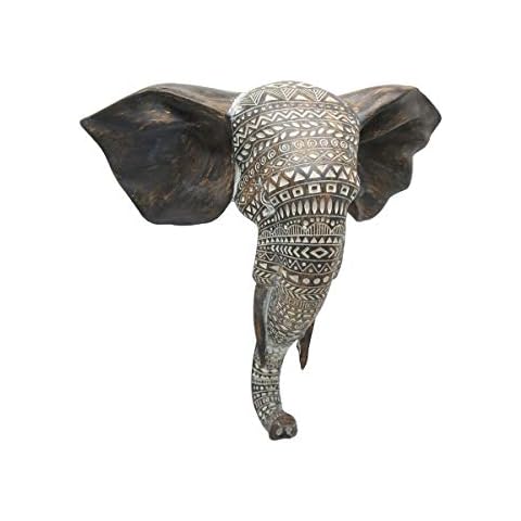 OTARTU African Elephant Wall Bust Sculpture 11" Tall Carved Noble Elephant Head Hanging Wall Decor Art Wooden Color (Elephant) Cover