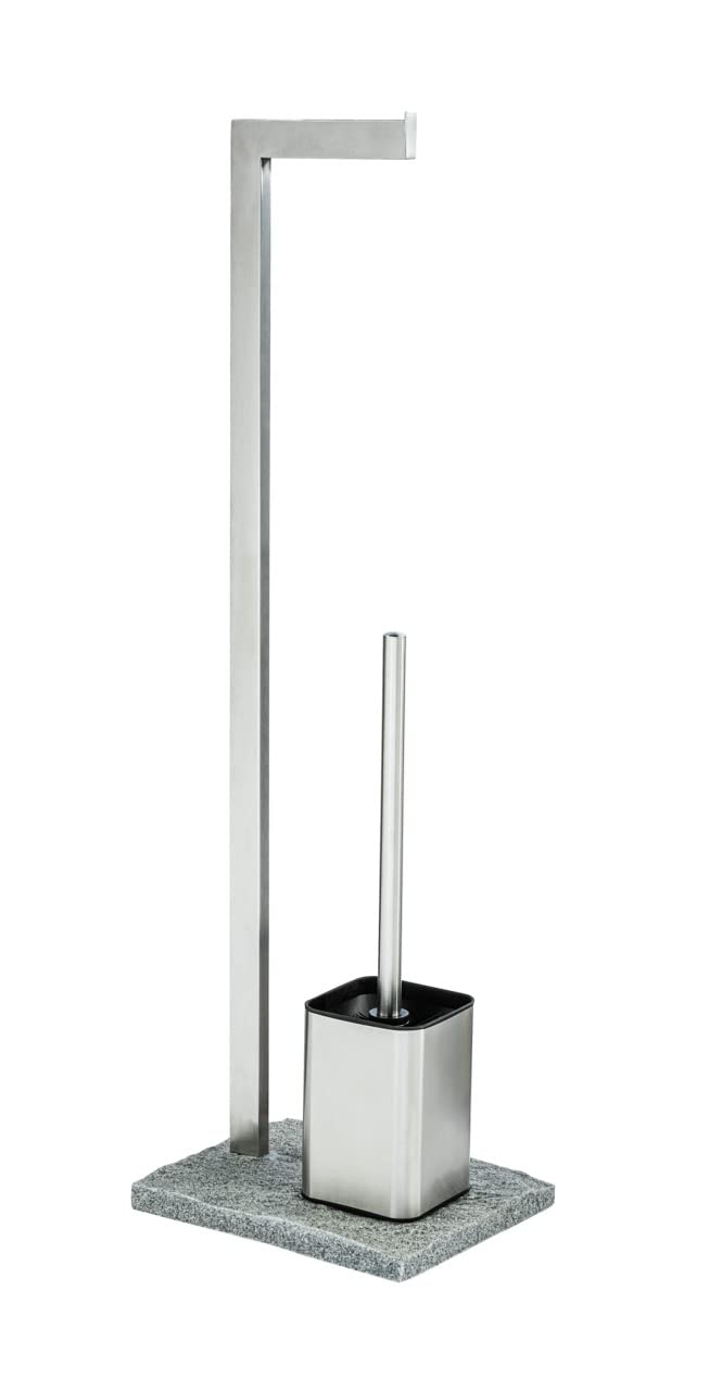 WENKO Piantana portarotolo e scopino WC Granite - WC-Bürstenhalter, Acciaio inossidabile, 23 x 73.5 x 19.5 cm, Satinato