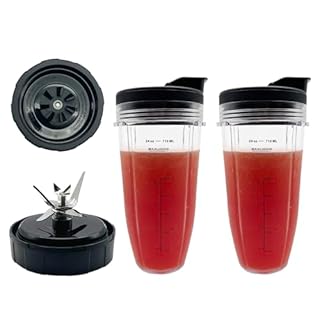 Blender 24 oz Cups & 7 Fins Blade 703KKU100 Replacement Parts Compatible with Ninja Foodi Power SS100 SS101, SS150 Twist, SS151 Twisti, SS300 SS350 SS351 SS400 SS401 CO101B CO150B CO351B CO401B