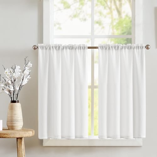 jinchan Linen Kitchen Tier Curtains Rod Pocket 24 Inch 2 Panels Sage Green | Linen Blend Fabric, Rod Pocket, Light Filtering, Cafe Curtains for Kitchen, Bathroom, laundry room, or small wind