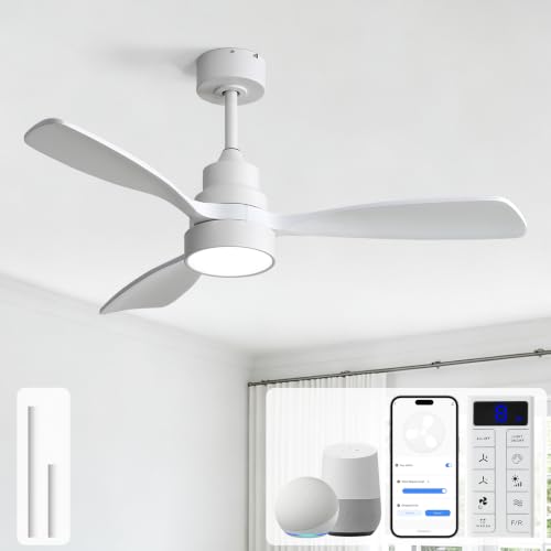 Image of Sofucor 48 Inch Smart Wood Ceiling Fans with Lights, Flush /Downrod Mount