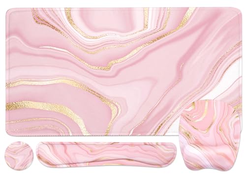 Keyboard Wrist Rest Large Mouse Pad Wrist Support for Computer, 4 in 1 Memory Foam Keyboard Pad Desk Mat Ergonomic Hand Rest Wrist Cushion for Home Office Gaming - Pink Marble - image 1