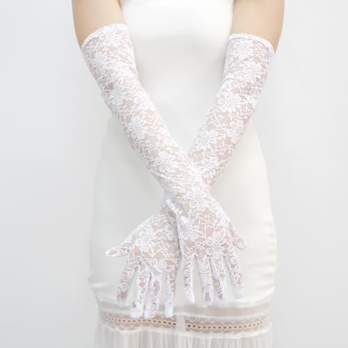 Women Long Lace Gloves Tea Party Elbow-Length Gloves for Wedding, Costume Parties2