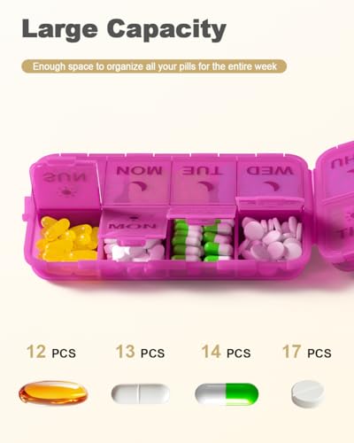 Image of Pill Organizer Travel Medicine Case - Travel Pill Case with Etched Labels, Daily Travel Medicine Case Holder