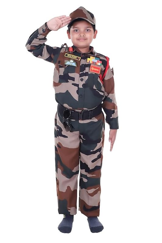 Image of Army Dress for Kids | Indian Military Soldier Fancy Dress Costume | Polyester Fabric | Army Uniform for Boys & Girls | School Fancy Dress, Role Play, Independence Day & Republic Day