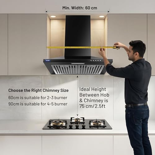 Glen 60 cm 1000 m³/hr Baffle Filter Kitchen Chimney |Pyramid Shaped |(Hood Aqua Plus, Push Buttons Control,Black) view 2