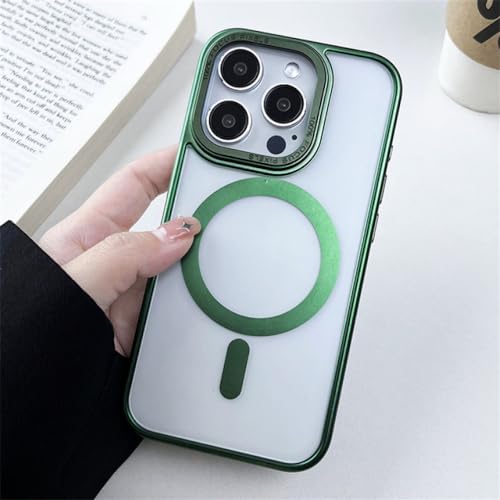 Étui magnétique pour iPhone 14 Plus coque mate et transparente avec protection vert de luxe