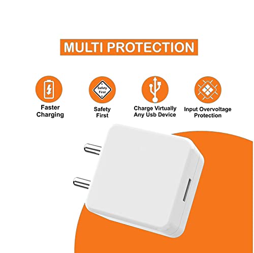 Image of Ultra fast charger type c for Xiaomi Redmi Note 8 Pro , Xiaomi Redmi Note 9 , Xiaomi Redmi Note 9 Pro , Xiaomi Redmi Note 9 Pro Max , Xiaomi Redmi Note 9S , Xiaomi Redmi Pro Adapter Wall Mobile Android Smartphone Certified Heavey Duty Hi Speed Fast Charging Travel Charger With 1.2 Meter Type-C USB Charging Data Cable ( 3.1 Amp , SR ,D- WHITE )