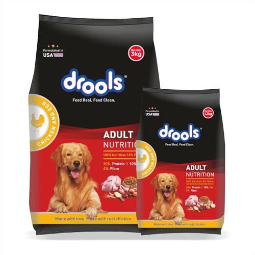 Drools Adult Dry Dog Food Chicken and Egg, 3kg with Free 1.2kg, Total 4.2 kg Pack
