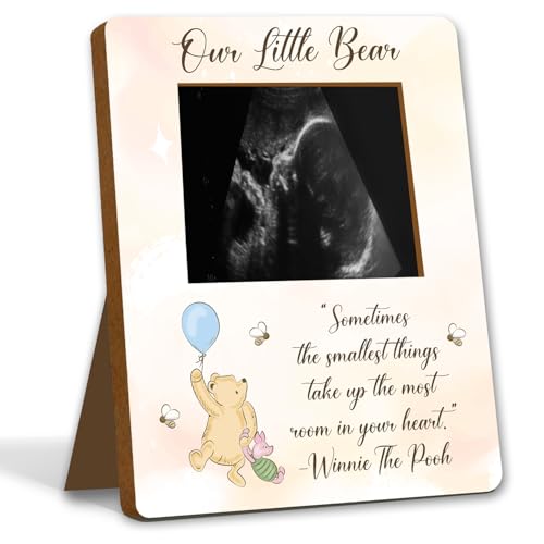 Image of ALodr Winnie Baby Shower Picture Frame, the Pooh Ultrasound Picture Frame, Winnie Baby Shower Decor, the Pooh Gender Reveal Decor, Cute Bear Pregnancy Milestone Keepsake, Winnie's Gifts