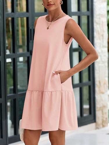 Image of PRETTYGARDEN Casual Short Summer Dresses for Women 2025 Sleeveless Crewneck Cute Ruffle Loose Vacation Mini Tshirt Dress