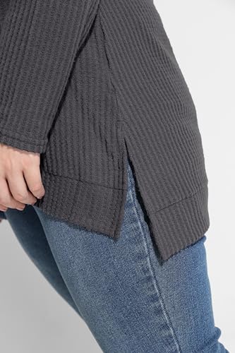 Image of RITERA Plus Size Women Sweaters Waffle Knit Pullover Top Long Sleeve Casual Crewneck Shirt Loose Split Hem Fall Winter Blouse