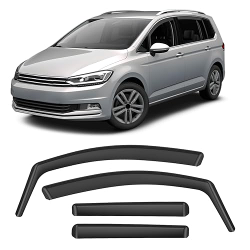 GEARMONSTER Windabweiser Schwarz kompatibel mit VW TOU-Ran 2004-2015, Autofenster Regenschutz Regenabweiser Integrierte Deflektoren Integrierter Windabweiser, 4 Stück