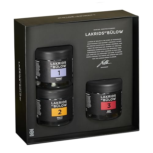 LAKRIDS BY BÜLOW - Geschenkbox - 3x150g - 1, 2 & 3 - Sweet, Salty & Red - Vegane Gourmet Lakritze in hochwertiger Geschenkbox