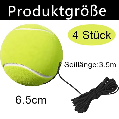 ClcIosis 4 Stück Tennisball Mit Schnur Twistball Ersatzball Ball An Der Schnur, Für Einzelübungen Tennisball Mit Elastic Rubber String, Anfänger-Trainingsball Selbstlernender Für Gerichte, 15 Jahre+