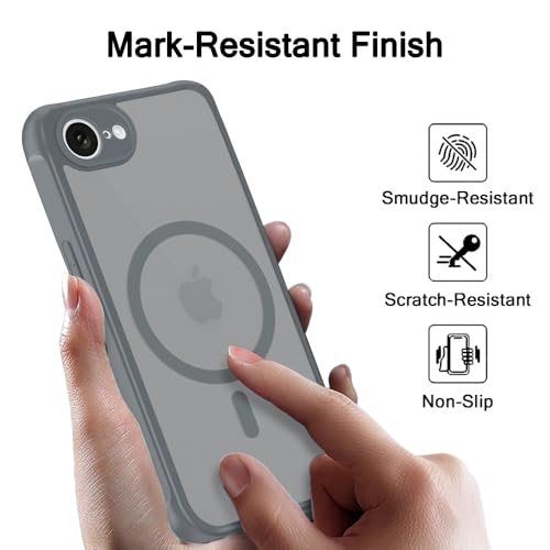 Image of TheGiftKart for iPhone 16e / iPhone 17e Case, Matte Frosted Hard Back Cover Compatible with MagSafe, Hybrid Shockproof Case with Camera & Screen Protection (PC & TPU, Translucent Grey)