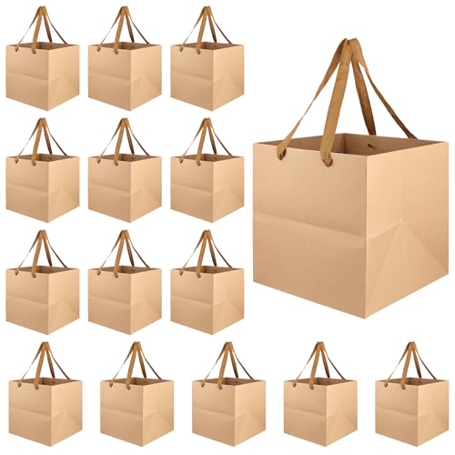 CHUENKUK 15 bolsas de papel cuadradas, 25 x 25 x 25 cm, bolsas de papel kraft con asa, color marrón, bolsas de regalo para fiestas, compras, regalos
