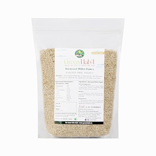 Image of GreenHabit Barnyard Millet Flakes 2 KG - Nutritious and Gluten-Free Millets Cereals a.k.a sanwa Poha- High Fiber Breakfast - (Barnyard millet flakes, 2 kg)