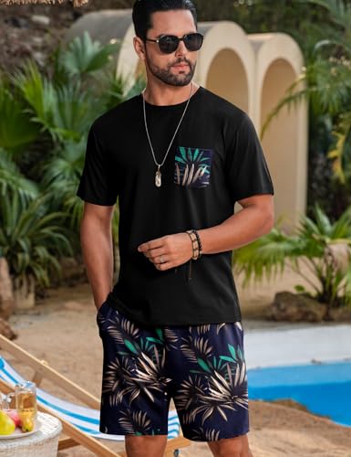 LecGee Mens Hawaiian 2 Piece Summer Outfits Short Sleeve Shirt and Floral Print Shorts Sets Beach Vacation Clothes for Men3