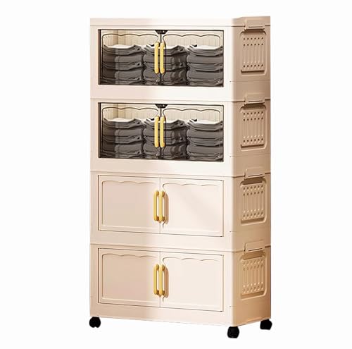 Image of House of Quirk Plastic 4 Layer Foldable Storage Box with Lid & 2 Clear Window Stackable, Collapsible, Large Capacity Organizer for Clothes, Toys, Books, Bedroom, Closet & Office Durable & Space-Saving