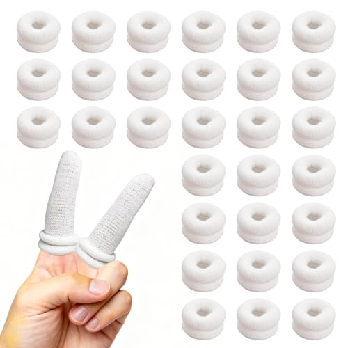 30 Pcs Finger Bandages Tubular, Elastic Thumb Cots, White Cotton Finger Cots, Comfortable Breathable Thumb Cover, for Finger Protectors, for Kitchen Sculpture Garden Work Crafting