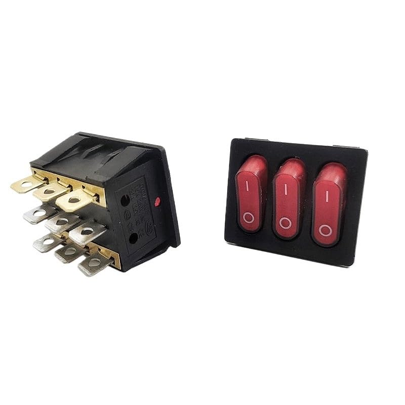 On-Off KCD3 9Pin Red 16A/250V AC Light Boat Car Rocker Switch KCD3 Triple Light Switch Button KCD3-303