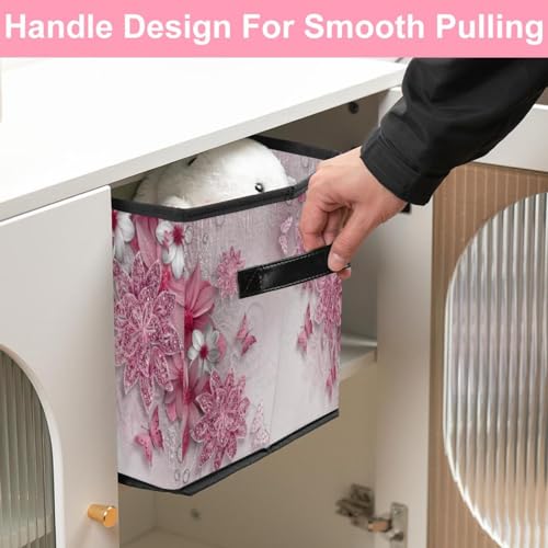 Boîte de rangement pliable pour chambre bébé fleur et papillon