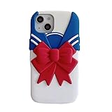 Ultra Thick Soft Silicone Case for Apple iPhone 13 iPhone13 Japanese 3D Cartoon Sailor Navy Blue White Red Color Big Bow Costume Nautical Cute Lovely Adorable Fun Girls Kids