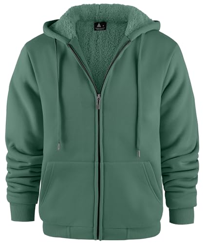 Image of JACKETOWN Men's Hoodie Sweatshirt Zipper Sweat Jacket Lined Hoodie Sports Warm Winter Teddy Lining Fleece Jacket with Hood Green