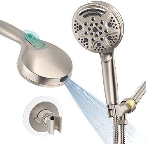 Shower Head - 9 Settings High Pressure Detachable Handheld Showerhead,SR SUN RISE Power Wash Spray Hand Showers with Extra Long Hose and 360° Adjustable Wall & Overhead Brackets (Brushed Nickle)
