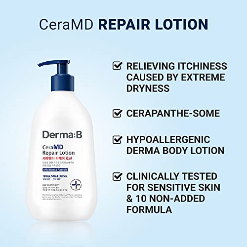 Derma B Ceramd Repair Lotion, Unscented Ceramide Panthenol Body Moisturizer, Fragrance Free, 13.52 Fl. Oz., 400 ml - Image 2