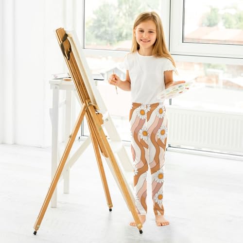 ALAZA Girls' Leggings Children's Yoga Pants Skinny Printed Dance Orange White Striped Daisy Comfortable 4T4