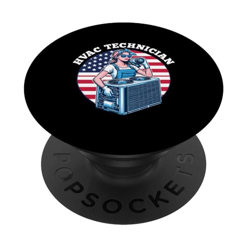 American Flag USA 4th of July Female HVAC Technician Women PopSockets Standard PopGrip