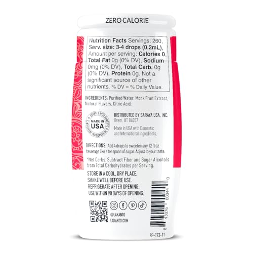image for Lakanto Monk Fruit Extract Drops Liquid Sweetener - Zero Calorie, Zero