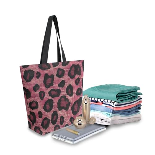 Extra Large Shoulder Tote Bag for Beach Travel Weekender Gym Deep Red Leopard Pattern Reusable Grocery Canvas Shopping Bag3