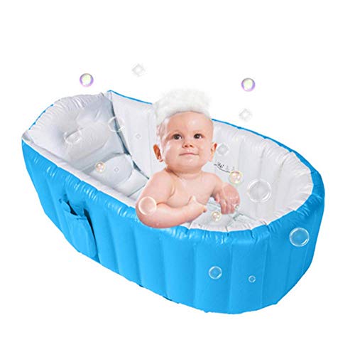 Alytimes Inflatable Baby Bathtub,No Pump Kid Infant Toddler Infant Newborn Inflatable Foldable Shower Pool (Blue) (Blue)