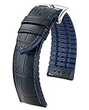  HIRSCH Performance  Ersatzband Uhrenarmband aus Leder/Kautschuk schwarz/blau Allogatorprägung 30959S, Stegbreite:20mm