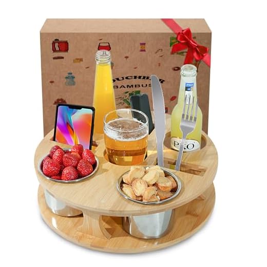 BEIERMU Runde Couchbar aus Bambus Holz, Sofa Organizer auf dem Beistelltische Couchtisch, Couchbar Snackbox Ideal für Wohnzimmer Schlafzimmer Garten Camping Geburtstagsgeschenk für Männer