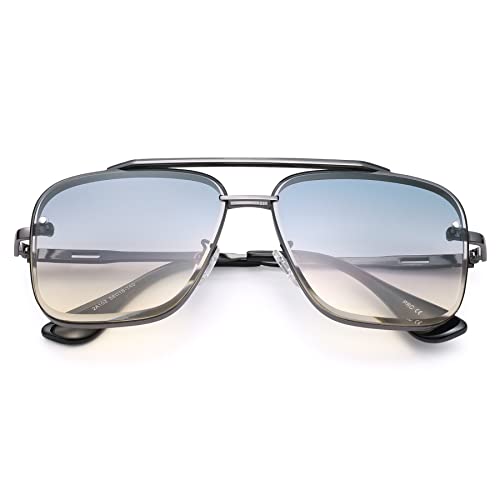 Coasion Tony Stark Sunglasses Costume Eyewear Retro Square Aviator Sun Glasses Frames For Men Women (Gunmetal/Gradient Blue) #TOP28