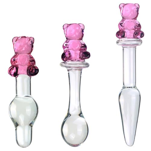 FUJIEYU Pulpa Mini cristal material espalda masajeador con oso apariencia base suave pequeño vidrio masaje engranaje,Clear/b