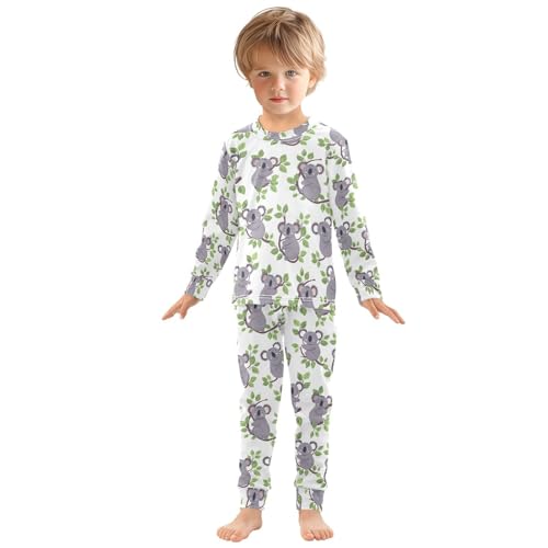 ALAZA Cartoon Leaf Koala White Pajamas Long Sleeve Sleepwear 2-Piece Pajama Set3
